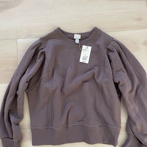 Women's Puff Sleeve Crewneck Sweater - Mauve